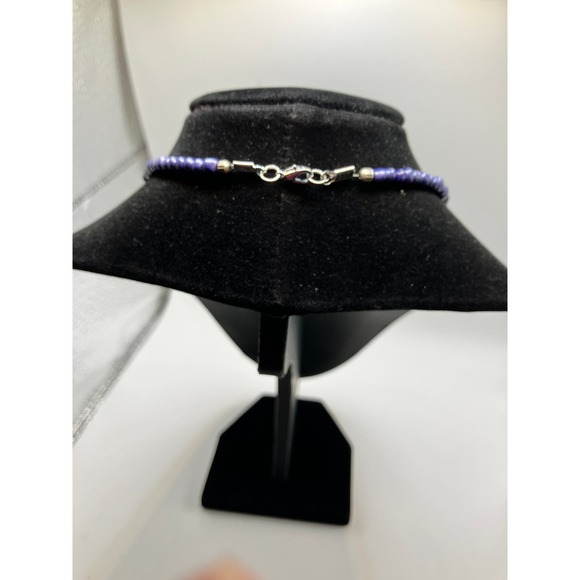 Purple Triangle Seed Beads, Silver-Tone Spacers & Round Metallic Beaded Necklace - Picture 9 of 13